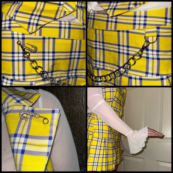 Clueless X Dolls Kill Yellow Plaid ‘AS IF’ Top Skirt Fur Backpack 3pc SET NWT XL - Picture 7 of 10